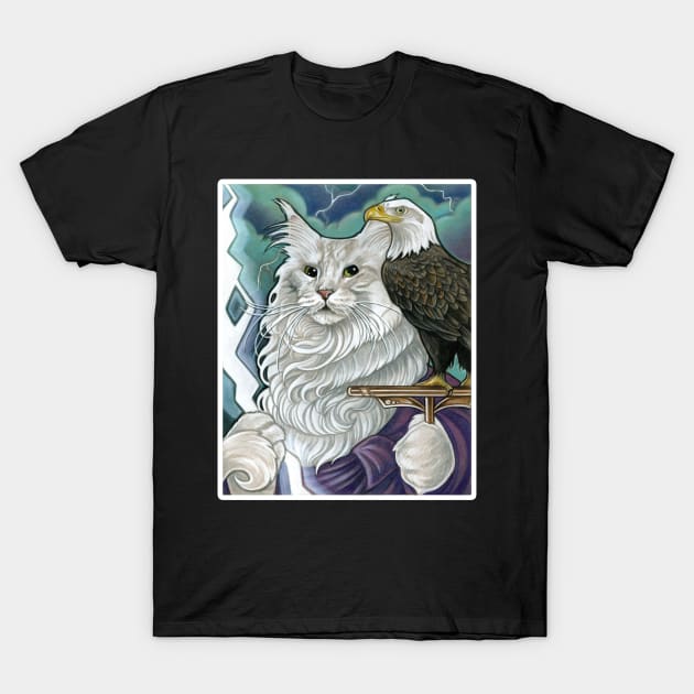 Cat Zeus - White Outlined Version T-Shirt by Nat Ewert Art